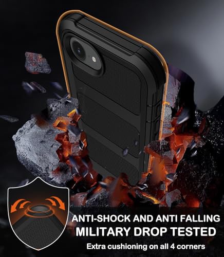 for iPhone 16e Case with Belt Clip Holster,iPhone 17e Case w/Screen Protector X2,Heavy Duty Shockproof Drop Protection Military Grade 2-Layers Rugged Durable Phone Cover for Apple 16e 17e (Black) - color: w-Black