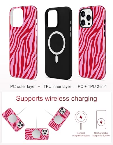 Jusy Magnetic Zebra Phone Case for iPhone 17 Pro Max,Red | Compatible with MagSafe, Cute Aesthetic Zebra Design, TPU and PC Protective Shockproof Cover - color: Red