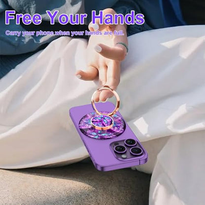 Magnetic Phone Ring Holder for MagSafe Grip,[Super Magnet],Stylish 360° Rotation Cell Phone Grip Stand Finger Ring Kickstand for iPhone 17 16 15 14 Pro Max,iPad and Smartphones,Purple - color: Purple