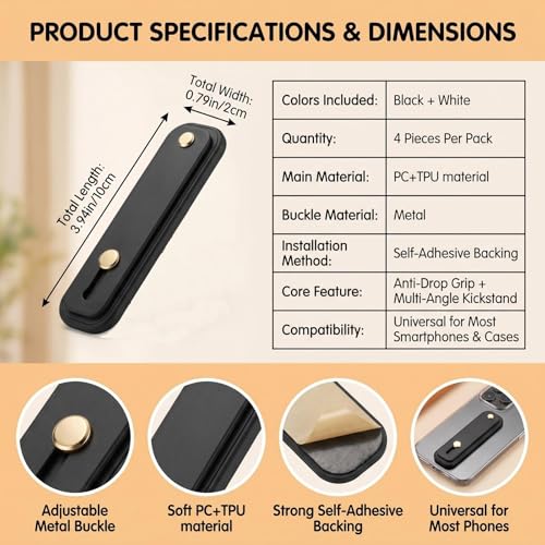 4 Pack Phone Finger Strap Grips Holder for Smartphones & Tablets