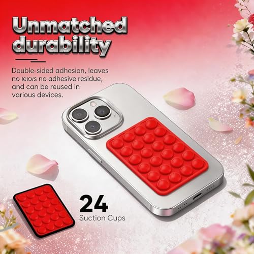 Red OCTO-Buddy Double Sided Silicone Suction Phone Case Mount, Silicon Adhesive Smartphones Stand Sticky Phone Grip, Hands-Free Phone Holder for Selfies and Videos Trending TikTok Items for iPhone