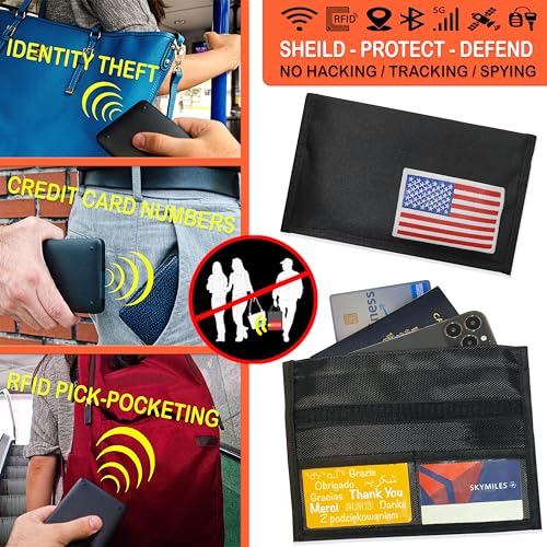 Gecko Travel Tech Faraday Bag Anti-Tracking GPS RFID Car Key Signal Blocker Wallet Shielding Pouch Protective Case for Cell Phone Car Key FOB, Data Privacy, Electronic Device Security (USA FLAG) - color: USA FLAG