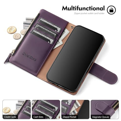 Shieldtop Compatible with Samsung Galaxy S23 5G Wallet Case with Card Holder,Women Men RFID Blocking PU Leather Flip Cover Wrist Strap Zipper Credit Card Slots,Phone Case for S23 5G 6.1",Dark Purple - color: Dark Purple, size: Galaxy S23 - 6.1"