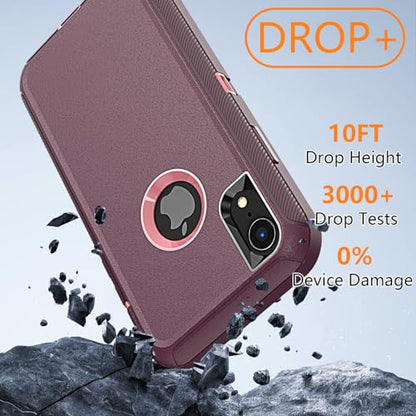 YmhxcY for iPhone XR Case, 3-Layer Full Body Protection Shockproof Drop-Proof Heavy Duty Phone Case with Belt Clip Kickstand for iPhone XR 6.1"-Wine/Pink - color: BJ-Wine/Pink