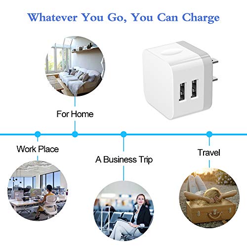 Dual USB Wall Charger, 2.4A Double USB Wall Plug iPhone Fast Charger Block - color: white#