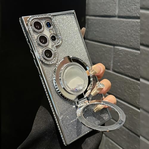 Changjia for Samsung Galaxy S26 Ultra Glitter Kickstand Case,Cute Bling Sparkly Diamond Rhinestone with Camera Lens Protector Liquid Ring Stand Women Girls Clear Phone Case for Galaxy S26 Ultra,Silver - color: Silver