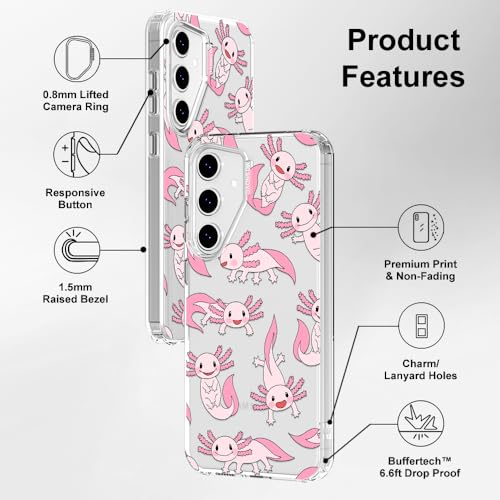 MOSNOVO Case for Samsung Galaxy S24 FE, [Buffertech 6.6ft Military-Grade Drop Protection] [Anti Peel Off Tech] Clear TPU Bumper Phone Case Cover Design - Pink Axolotl - color: Clear - Pink Axolotl, size: Samsung Galaxy S24 FE