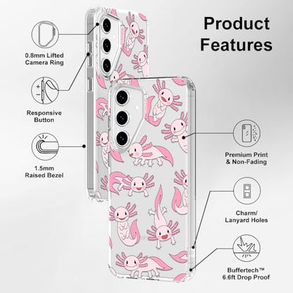 MOSNOVO Case for Samsung Galaxy S24 FE, [Buffertech 6.6ft Military-Grade Drop Protection] [Anti Peel Off Tech] Clear TPU Bumper Phone Case Cover Design - Pink Axolotl - color: Clear - Pink Axolotl, size: Samsung Galaxy S24 FE