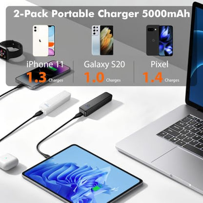Miady 2-Pack Small Portable Charger Mini Power Bank Lipstick Battery Pack - color: Black+White