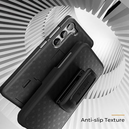 MOTIVE for Samsung Galaxy s24 Case with Belt Clip, Rigid, Kickstand | 6.1" | Ranger v1 Series, Black, 360° holster, open-top/open-bottom port access, textured grip, slim design - size: S24