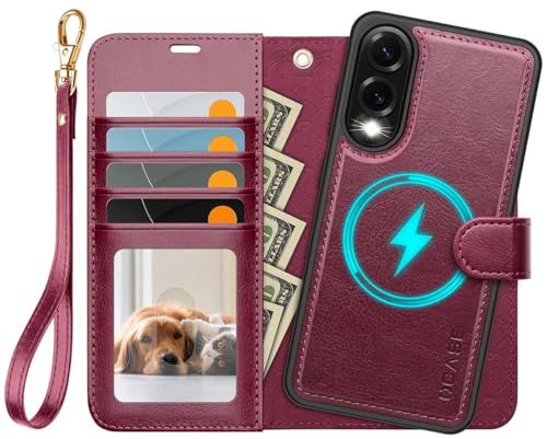 OCASE for Samsung Galaxy S25 Edge Detachable Wallet Case, Burgundy | 2-in-1, Card Holder, RFID Blocking, Stand, Wrist Strap, Shockproof, Wireless Charging, Magnetic, PU Leather Flip Phone Cover - color: Burgundy, size: Samsung Galaxy S25 Edge