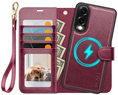 OCASE for Samsung Galaxy S25 Edge Detachable Wallet Case, Burgundy | 2-in-1, Card Holder, RFID Blocking, Stand, Wrist Strap, Shockproof, Wireless Charging, Magnetic, PU Leather Flip Phone Cover - color: Burgundy, size: Samsung Galaxy S25 Edge