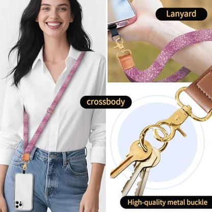 Phone Lanyard Crossbody Wrist Strap, Cute Cell Phone Lanyards for around the Neck Wristlet Wrist Strap - color: Glitter Pink Pattern