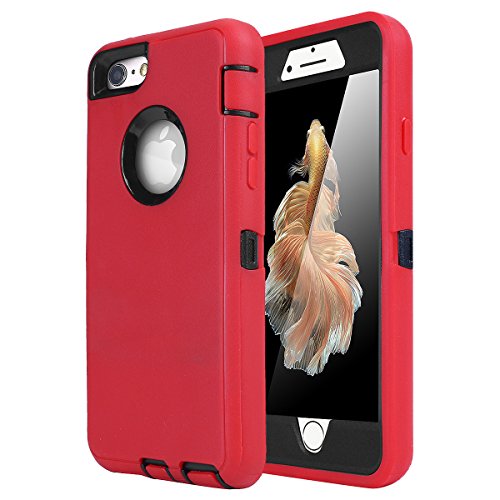 AICase iPhone 6 Case, iPhone 6S Case [Heavy Duty] Built-in Screen Protector Tough 3 in 1 Rugged Shorkproof Cover for Apple iPhone 6/6S (Black/Red) - color: Black/Red