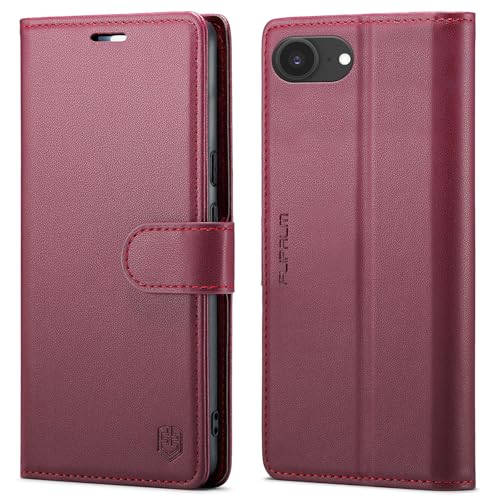 FLIPALM Wallet Case for iPhone 16e, Red | Card Holder, RFID Blocking, PU Leather Folio Flip, Kickstand, Protective Shockproof Cover - color: Red