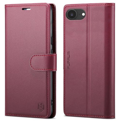 FLIPALM Wallet Case for iPhone 16e, Red | Card Holder, RFID Blocking, PU Leather Folio Flip, Kickstand, Protective Shockproof Cover - color: Red