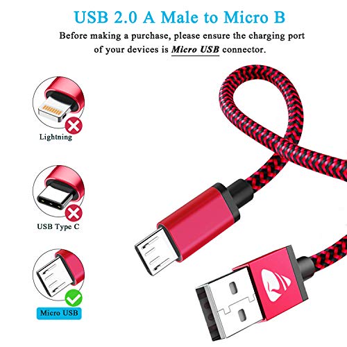 Aioneus Micro USB Cable Fast Android Cord Charger Cable 4Pack [2FT, 3FT, 5FT, 6FT] Cable Charging Cord for Samsung Galaxy S7 Edge S6 S5 J3 J3V J5 J7 J7V Note 5, LG K40 K22 K20, Kindle, Tablet, PS4