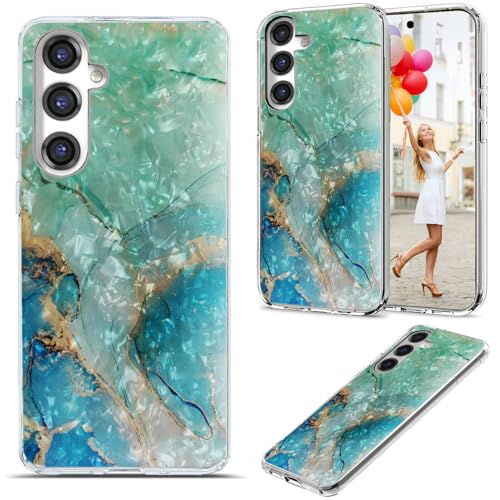 for Samsung Galaxy S24 FE Case for Girl Women Men,Full Protective Shockproof Slim Soft TPU Clear Phone Cover Cases for Galaxy S24 FE,Glitter Sparkle Shiny Pearl Luster Green Gold Marble - color: Green Gold Marble