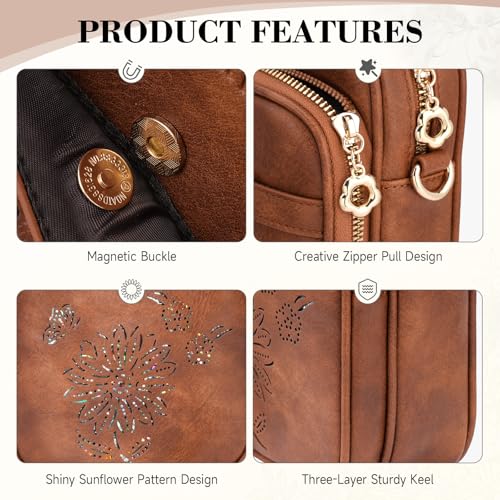 Small Crossbody Bags for Women, RFID Phone Purse with Card Slots, Triple Compartments Lightweight Shoulder Bag - color: 1-brown