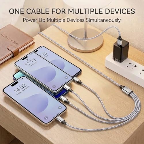 4 in 1 Multi Charging Cable 4ft 2 Pack,Braided MFi Certified Charger Cable - color: Silver White-4ft-2Pack