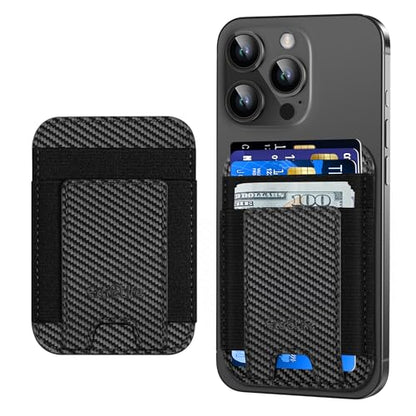 Phone Card Holder, Leather Phone Wallet Stick On, Fit 7 Cards | RFID Blocking, Adhesive Card Holder Back of Phone, Credit Card Holder for Phone Case iPhone, Samsung, Black Carbon Fiber - color: Black Carbon Fiber