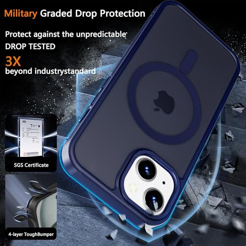 Magnetic iPhone 14/13 case,Compatible with Magsafe, Military-Grade Protection,Slim Translucent Matte Shockproof with Anti-Scratch Anti-Fingerprint Phone Cover (Dark Blue, iPhone 14/13) - color: Dark Blue, size: iPhone 14/13