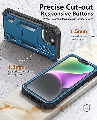 FNTCASE for iPhone 14 Plus Case, Built-in Screen Protector, Kickstand | 20FT Military-Grade Drop Protection, Anti-Slip Matte Textured, Rugged Heavy Duty Shockproof TPU Protective Cover - color: Blue