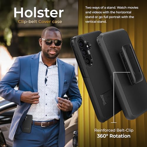 MOTIVE for Samsung Galaxy S24 Case with Belt Clip and Stand | 6.2" | Case & Holster, MagSafe compatible, built-in Kickstand Horizontal, 360° rotating belt clip, slim low-profile fit - size: s24