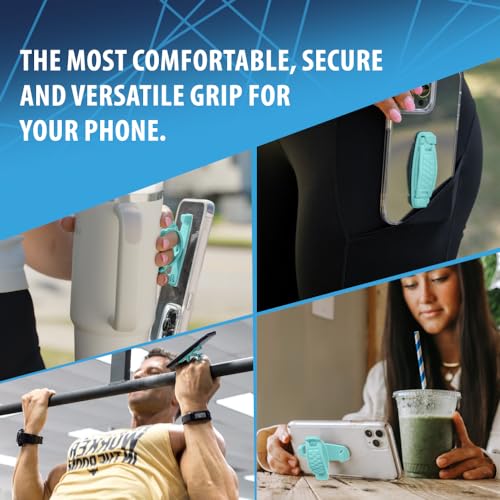 SpiiderGriip 360 Rotating Phone Grip – Flat-Fold Kickstand & Secure Strap – Works with iPhone, Android, Tablets & Cases – Comfortable & Durable (Aqua) - color: Aqua