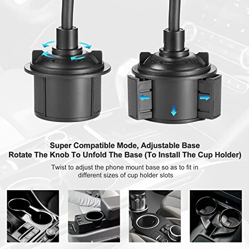 YUHENG Car Cup Holder Mount with 360° Rotation Adjustable Gooseneck,Car Phone Holder Mount for All Smartphones Cup Holder Cell Phone Automobile Cradles - color: Black