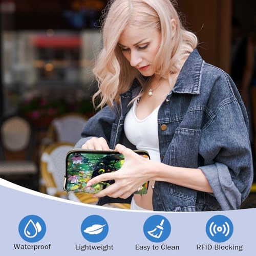 Ladies Wallet,Clutch Purses for Women Wallets Leather Credit Card Holder for Women Wristlet Slim Small Cute with Zipper,Thin RFID Blocking with Wrist Strap,Cute Cat Lotus - color: Cute Cat Lotus