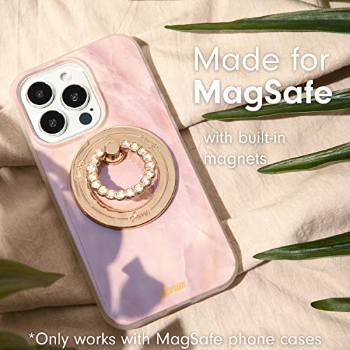 Sonix Magnetic Phone Grip and Phone Ring Holder - Compatible with MagSafe - Rotatable Kickstand and Phone Holder for iPhone 17, 16, 15, 14, 13, 12 Series - Gold/Clear Rhinestone - color: Gold / Clear Rhinestone
