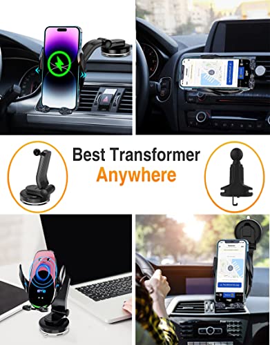 Wireless Car Charger Mount, Fast Charging Auto Clamping 15W Intelligent Dual Control Induction Car Phone Holder Mount Wireless Charging Compatible with All iPhone Android Smartphone