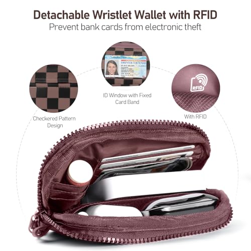 Tiostep Clip and Go Strap for Phone with Wallet Crossbody Phone Lanyard Adjustable and Detachable RFID Wristlet Wallet (Black Brown Checkered, Medium) - color: Black Brown Checkered, size: Medium