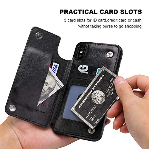 ONETOP for iPhone Xs Max Wallet Case with Credit Card Holder,Black | Kickstand,ID/Cash Holder,Case Wallet with Card Slots,Double Magnetic Clasp,Durable PU Leather Shockproof Cover for Women Men - color: iPhone Xs Max 6.5" Black