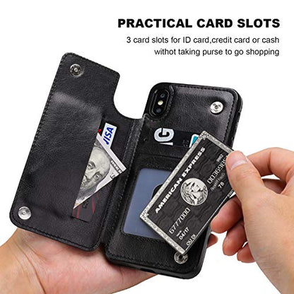 ONETOP for iPhone Xs Max Wallet Case with Credit Card Holder,Black | Kickstand,ID/Cash Holder,Case Wallet with Card Slots,Double Magnetic Clasp,Durable PU Leather Shockproof Cover for Women Men - color: iPhone Xs Max 6.5" Black