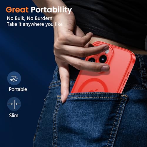 Magnetic Case for iPhone 13 Pro 6.1-Inch, [Compatible with Magsafe][Full Camera Protection] Ultra Slim Translucent Matte Shockproof Protection Phone Cover-Bright Red - color: Bright Red, size: iPhone 13 Pro