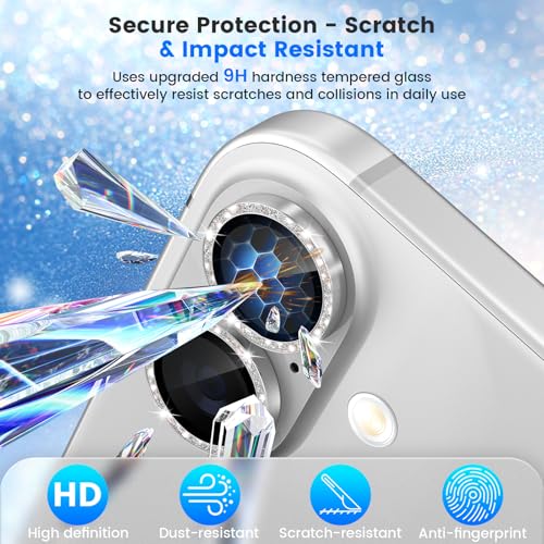 imluckies Glitter Camera Lens Protector for iPhone 17 6.3", [AR+AF] HD Clear Tempered Glass Lens Cover, 9H Scratch Resistant Individual Metal Shiny Ring, Case Friendly & Easy Install, Bling Silver - color: Bling Silver