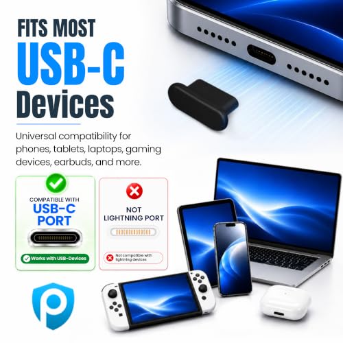 USB C Dust Plugs 50 Pack with Cleaning Brush, Charging Port Covers, Black - color: Black, 50 Pack