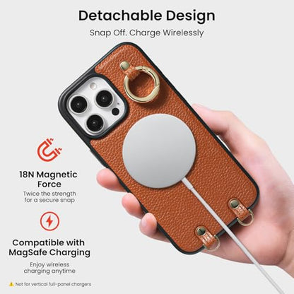 ORNARTO Magnetic Detachable Wallet Case for iPhone 16 Pro Max, Brown | Compatible with MagSafe, Crossbody Wallet Case with Card Holder Wrist Strap, RFID Blocking PU Leather Wallet Phone Cover 6.9” - color: Brown