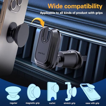 pop-tech Car Vent Phone Mount for Thick Socket Grip, Air Vent Clip Phone Holder Compatible with Magsafe Wallet Black & iPhone Samsung Card Holder, Cellphone Stand with Sticky Adhesive