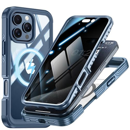 Magnetic Privacy Screen Case for iPhone 16 Pro with Full Body Protection - color: Blue, size: iPhone 16 Pro