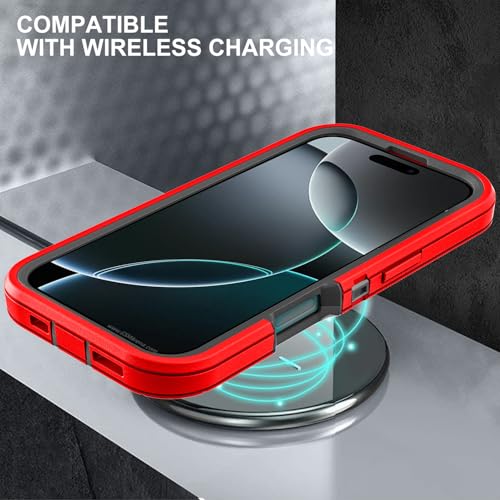 YKHJKLEC for iPhone 16 Pro Case, Military Grade 3 in 1 Heavy Duty Shockproof/Drop Proof/Dust Proof Case with 2Pcs Tempered Glass Screen Protector & 1Pcs Camera Lens Protector (Red/Black) - color: Red/Black