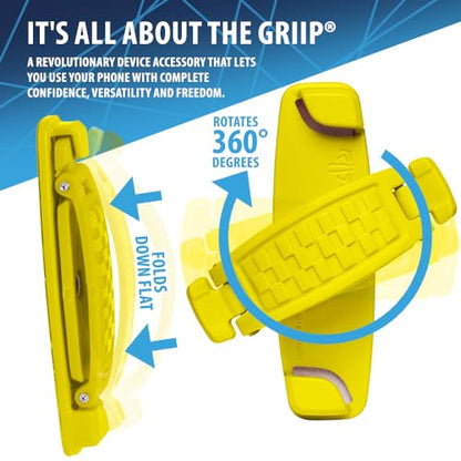 SpiiderGriip 360 Rotating Phone Grip – Flat-Fold Kickstand & Secure Strap – Works with iPhone, Android, Tablets & Cases – Comfortable & Durable (Yellow) - color: Yellow