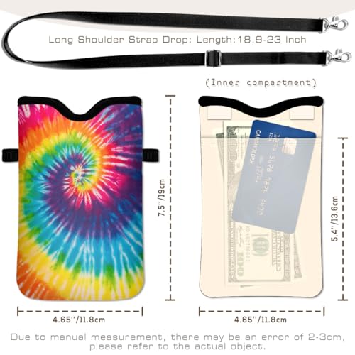 Universal Phone Sleeve Pouch with Crossbody Strap 7.6 X 4.3 Inches Shockproof Water Resistant Mobile Protection Bag-Tie Dye Neoprene Phone Pouch Bag - color: Tie Dye-Phone Pouch