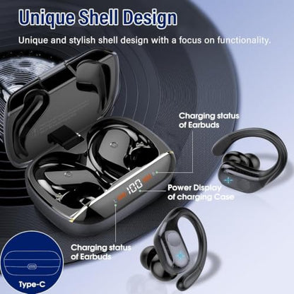 Qecnato 75H Sports Wireless Earbuds Bluetooth 5.4 Headphones Stereo, Black