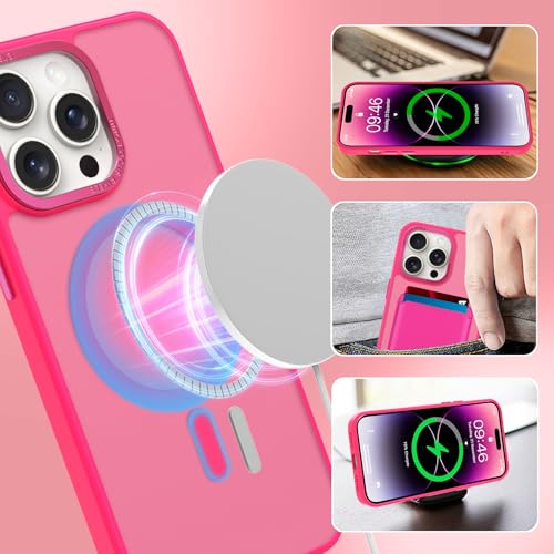 Magnetic Designed for iPhone 14 Pro Max Case 6.7" 2022, Hot Pink | [Compatible with Magsafe] [with Wallet & Card Holder] [Military Drop Protection] Slim Translucent Matte Phone Case - color: Hot Pink, size: iPhone 14 Pro Max