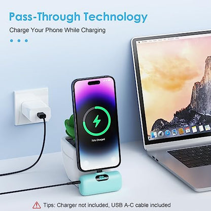 Mini Portable Charger USB C Power Bank,5000mAh PD Fast Charging Battery Pack Built-in USB-C Connector Travel Essential for iPhone17/Pro/17Pro Max/16e/Air/16 Plus/16Pro Max/15 All Series,Android Green - color: Green