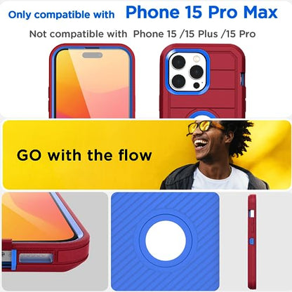 AICase iPhone 15 Pro Max Case,Heavy Duty Drop Protection Full Body Rugged Shockproof Military Protective Tough Durable Cover Compatible with iPhone 15 Pro Max 6.7"_2 - color: Hot Red/Blue