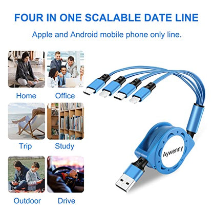 Multi Charging Cable,4 in 1 Retractable USB Cable Fast Charger Cord 2Pack
